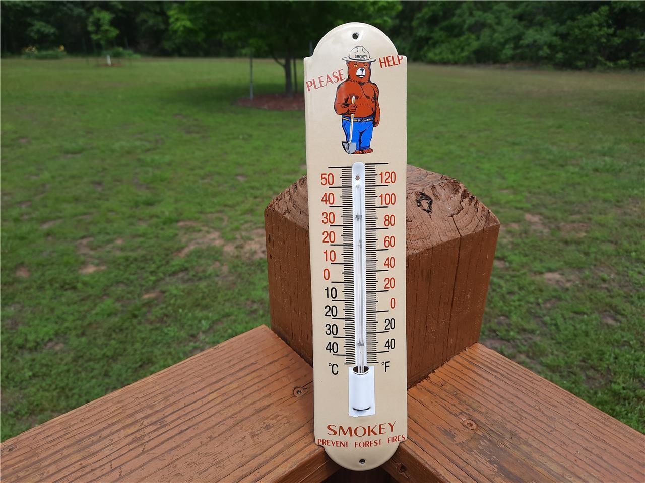 THICK PORCELAIN PLEASE HELP SMOKEY PREVENT FOREST FIRES THERMOMETER SMOKEY BEAR
