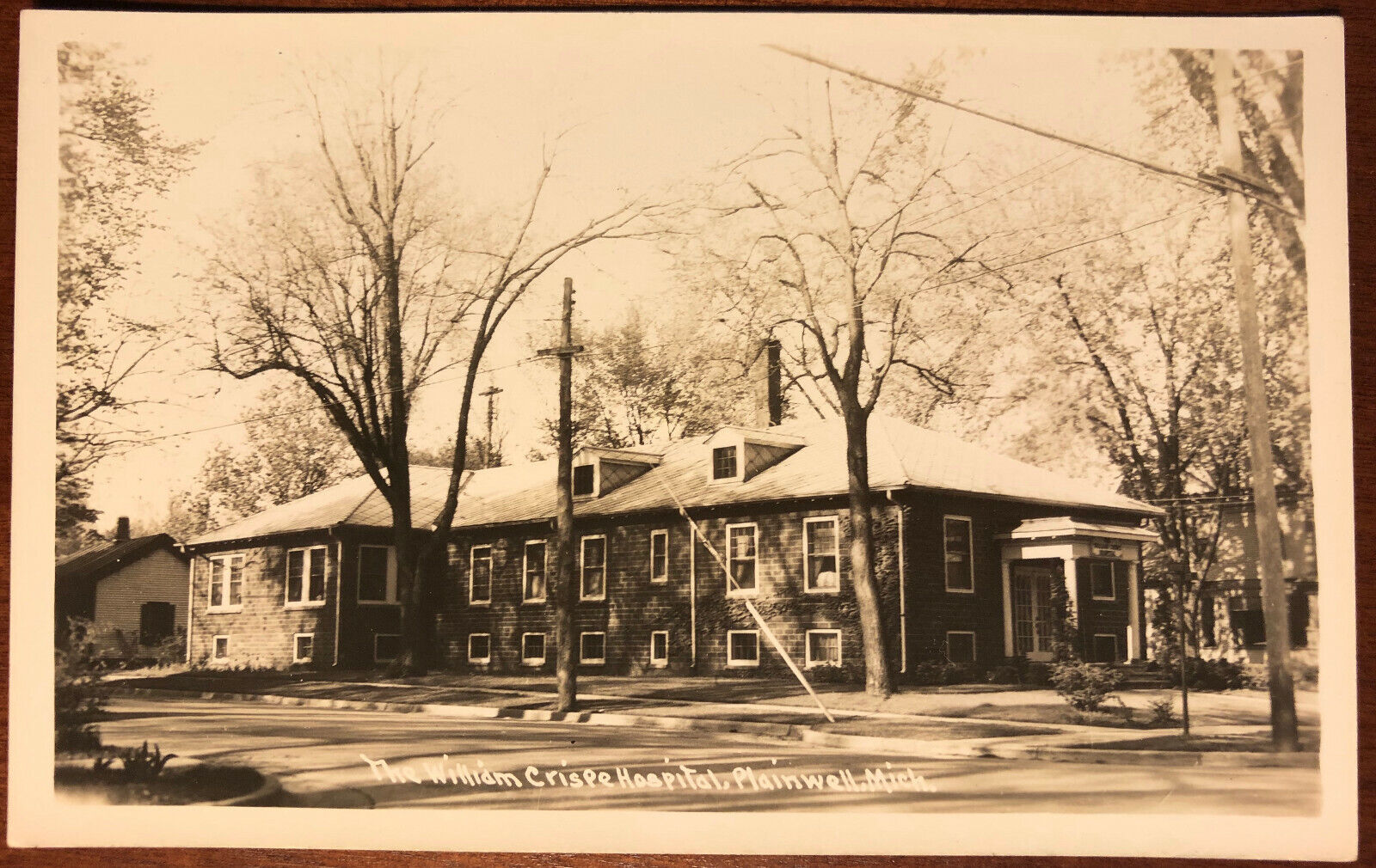 MI Michigan, Plainwell; William Crispe Hospital; RPPC Photo Postcard
