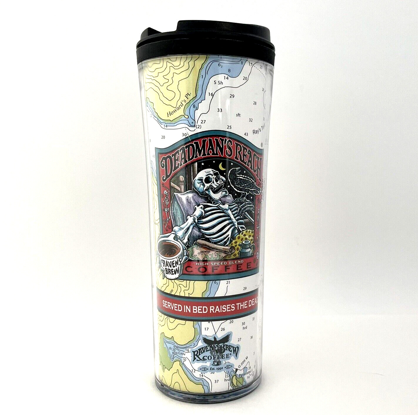 Raven\'s Brew Deadmans Reach Coffee Tumbler Mug Thermo-Serv Ray Troll Art 16oz