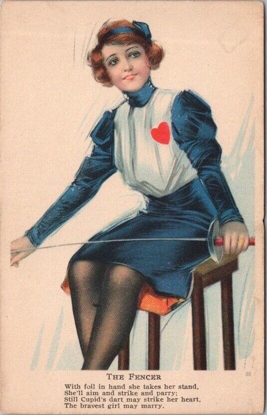 c1910s Pretty Girl / Sports Postcard \