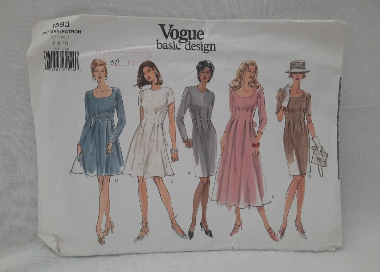 Vogue 1593 Basic Design Easy Misses\' Feminine Dress ~5 Versions ~ Sizes 6-8-10