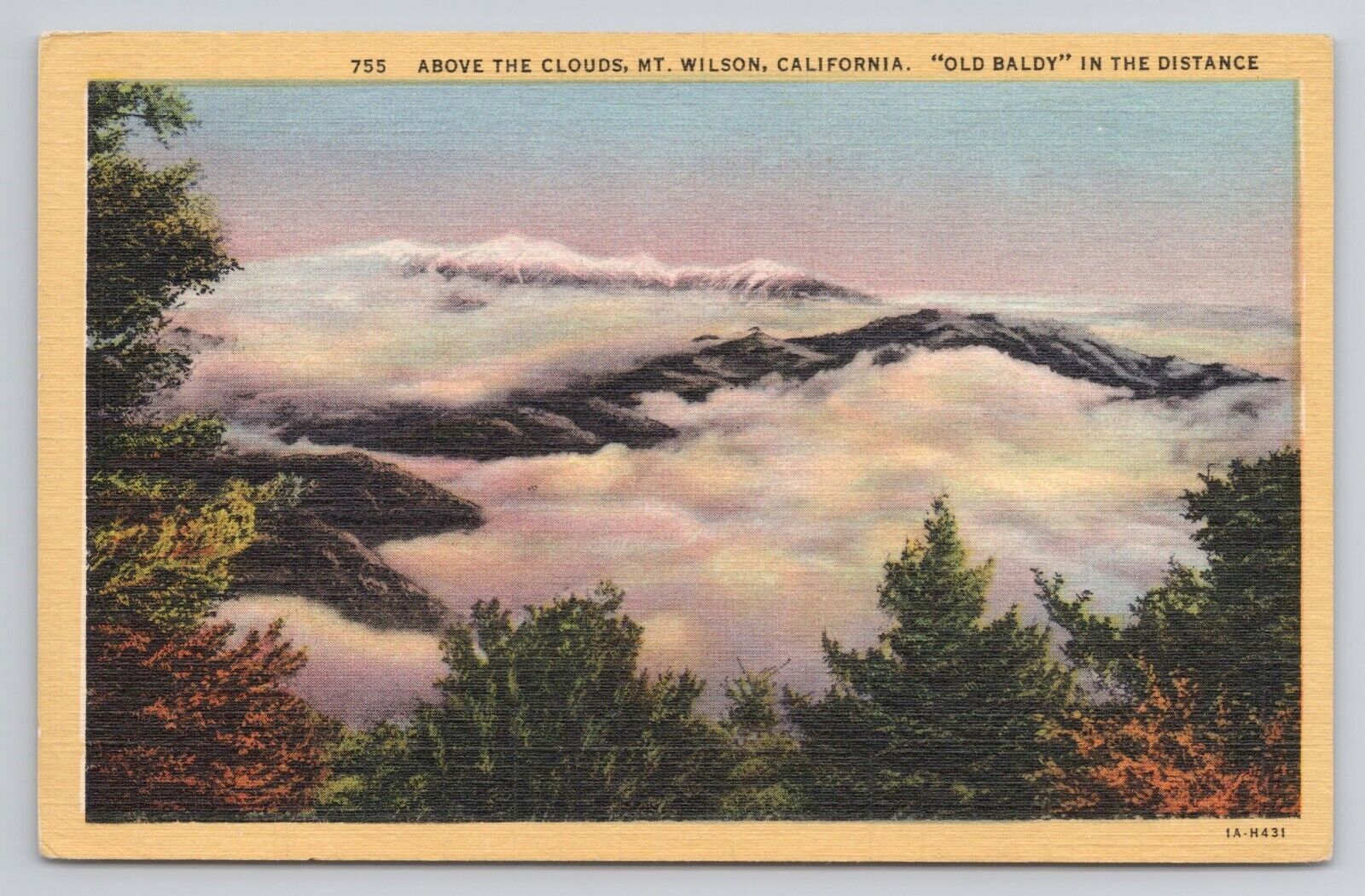 Above Clouds Mt Wilson California Old Baldy in Distance Linen Postcard No 6260