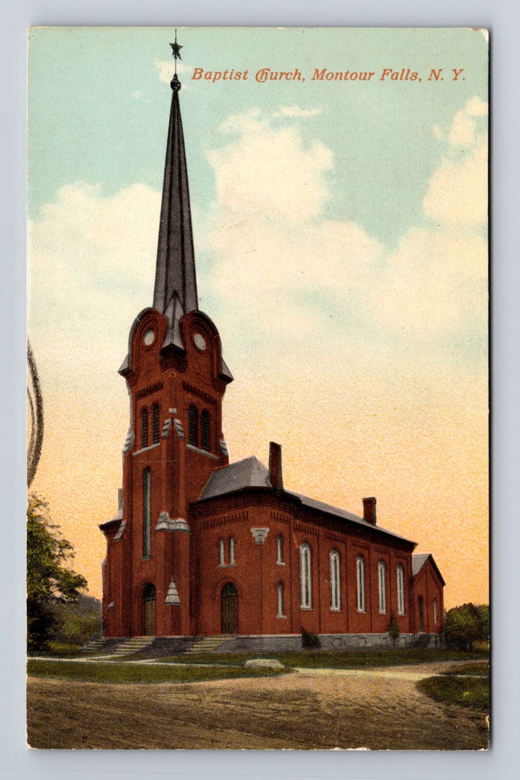 Montour Falls NY-New York, Panoramic View Baptist Church, Vintage Postcard