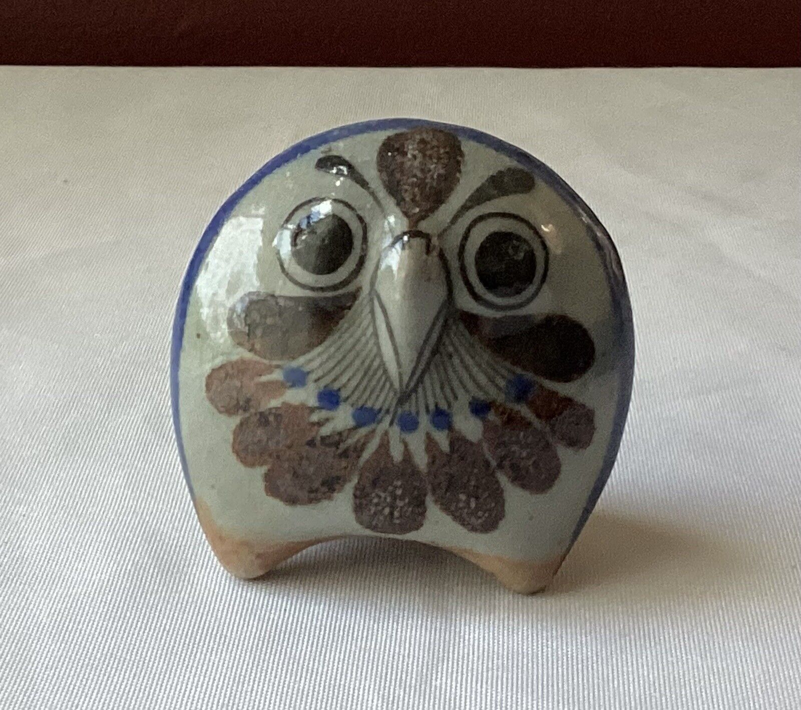 VTG Miniature Mexican Pottery Folk Art Owl Figurine, Unmarked, 2 1/4\
