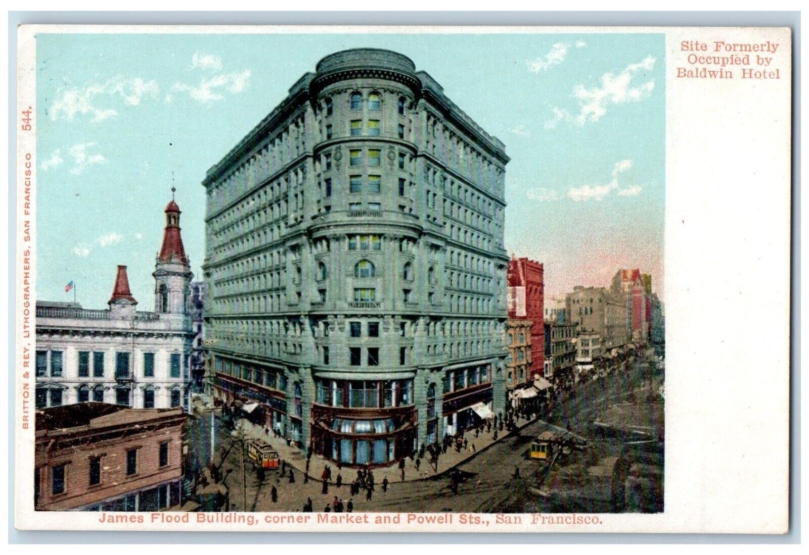 San Francisco California CA Postcard Site Formerly Baldwin Hotel Building c1905