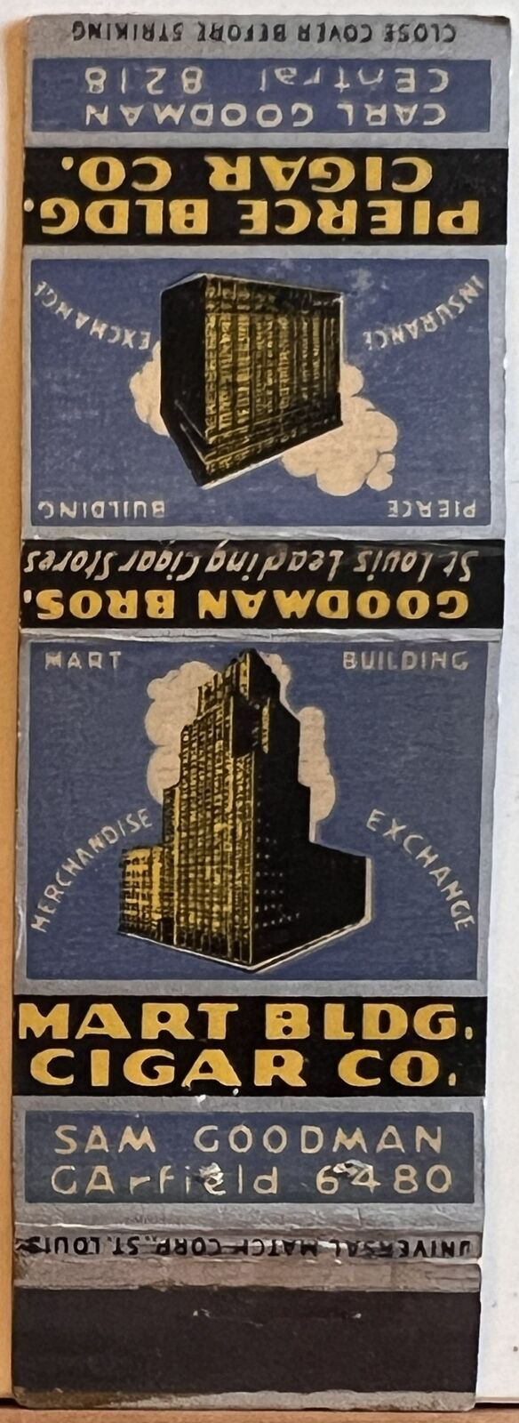Goodman Bros St Louis MO Missouri Cigar Stores Vintage Matchbook Cover
