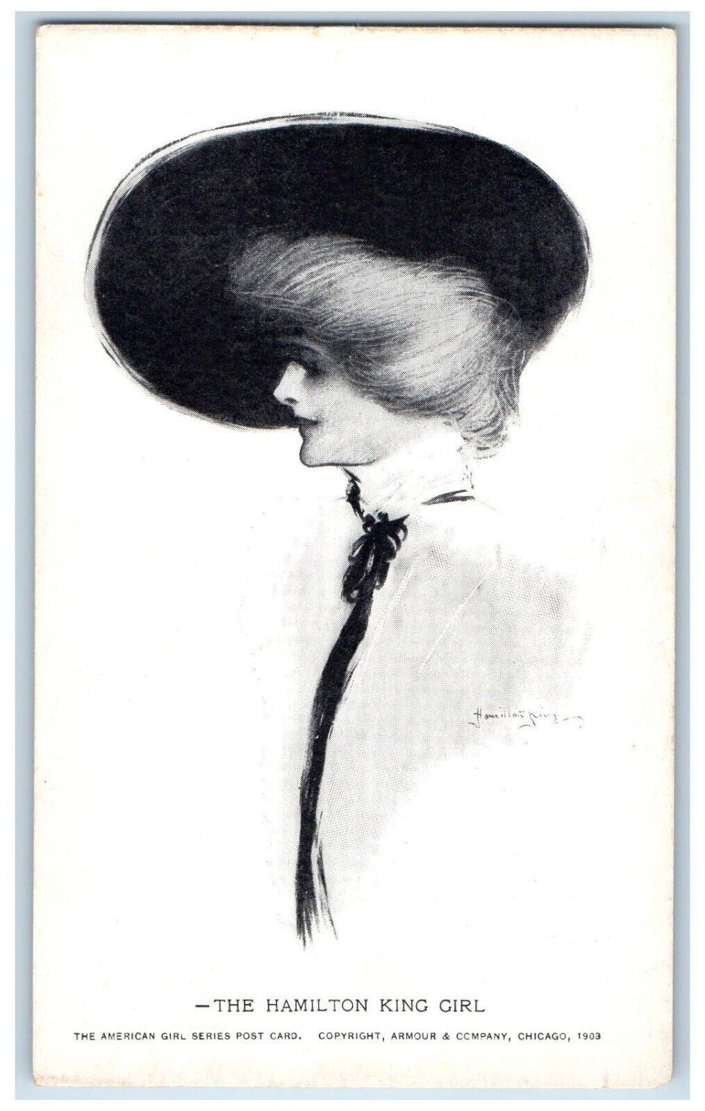 c1910\'s The Hamilton King Girl Big Hat Drawing Unposted Antique Postcard