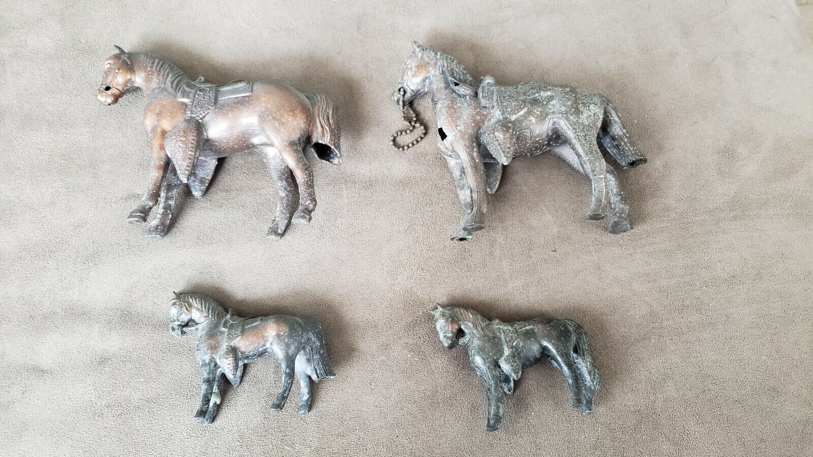 Four Rare Antique European Bronze Horse Metal Figurines.
