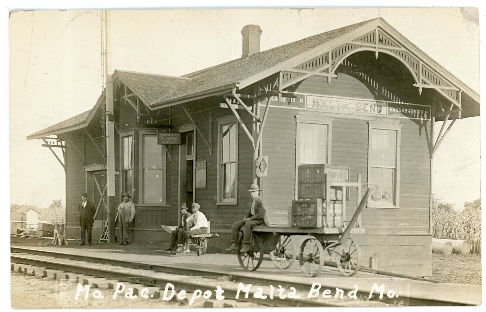 RPPC Missouri Malta Bend Railroad Depot Station Black Americans 1913 Close Up