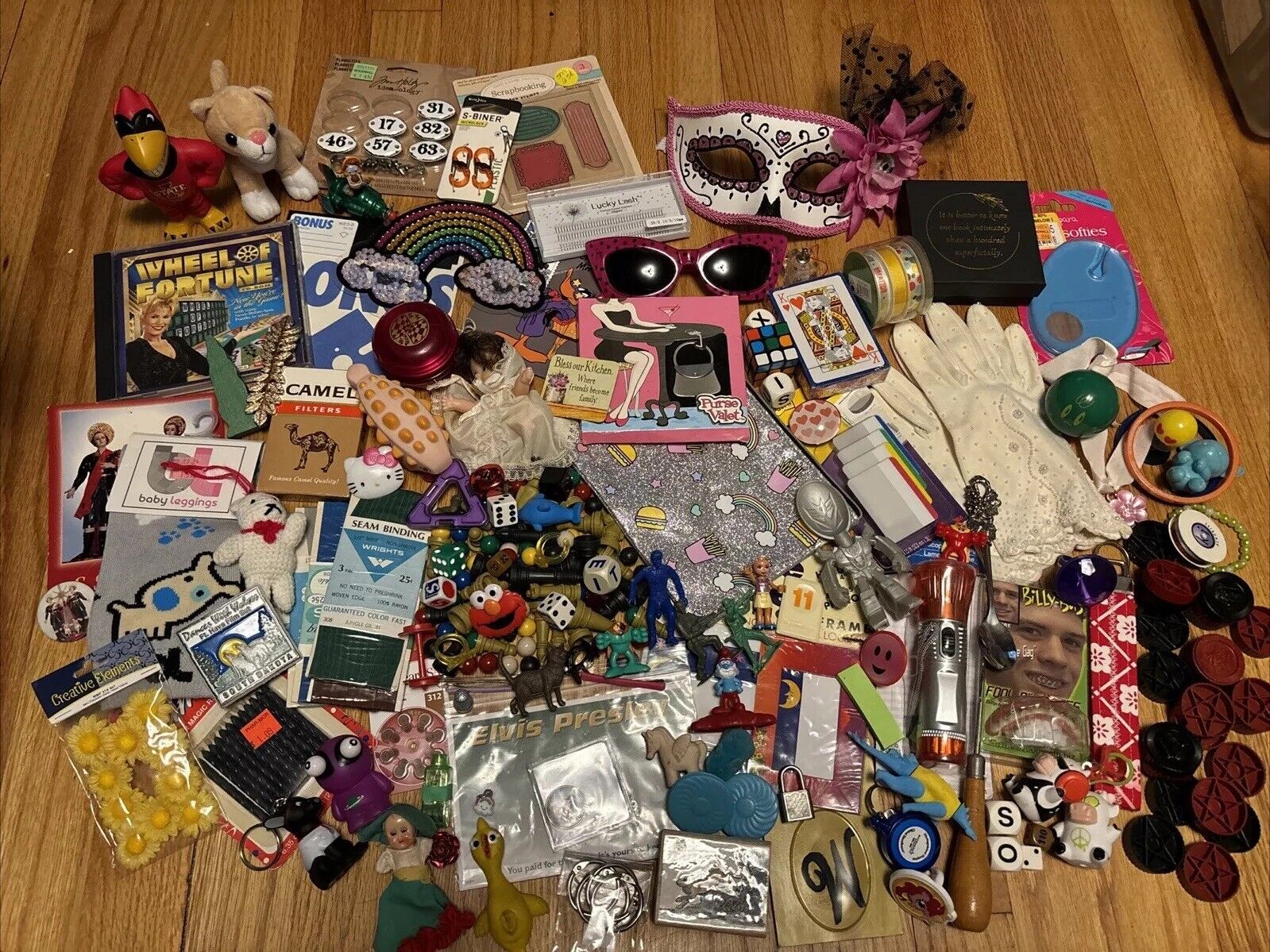 Vintage Junk Drawer Lot Toys Keychains Magnets Crafts Figures Pins Patches