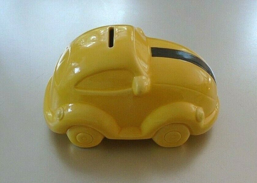 Concepts in Time Yellow Volkswagon Beetle Bug Car Coin Piggy Bank