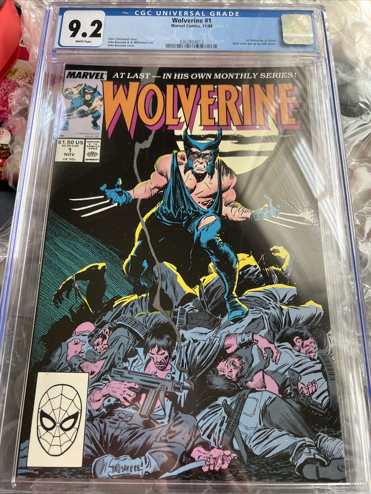 WOLVERINE #1 CGC 9.2 WHITE PAGES 1st Patch 1988 Broken Casing