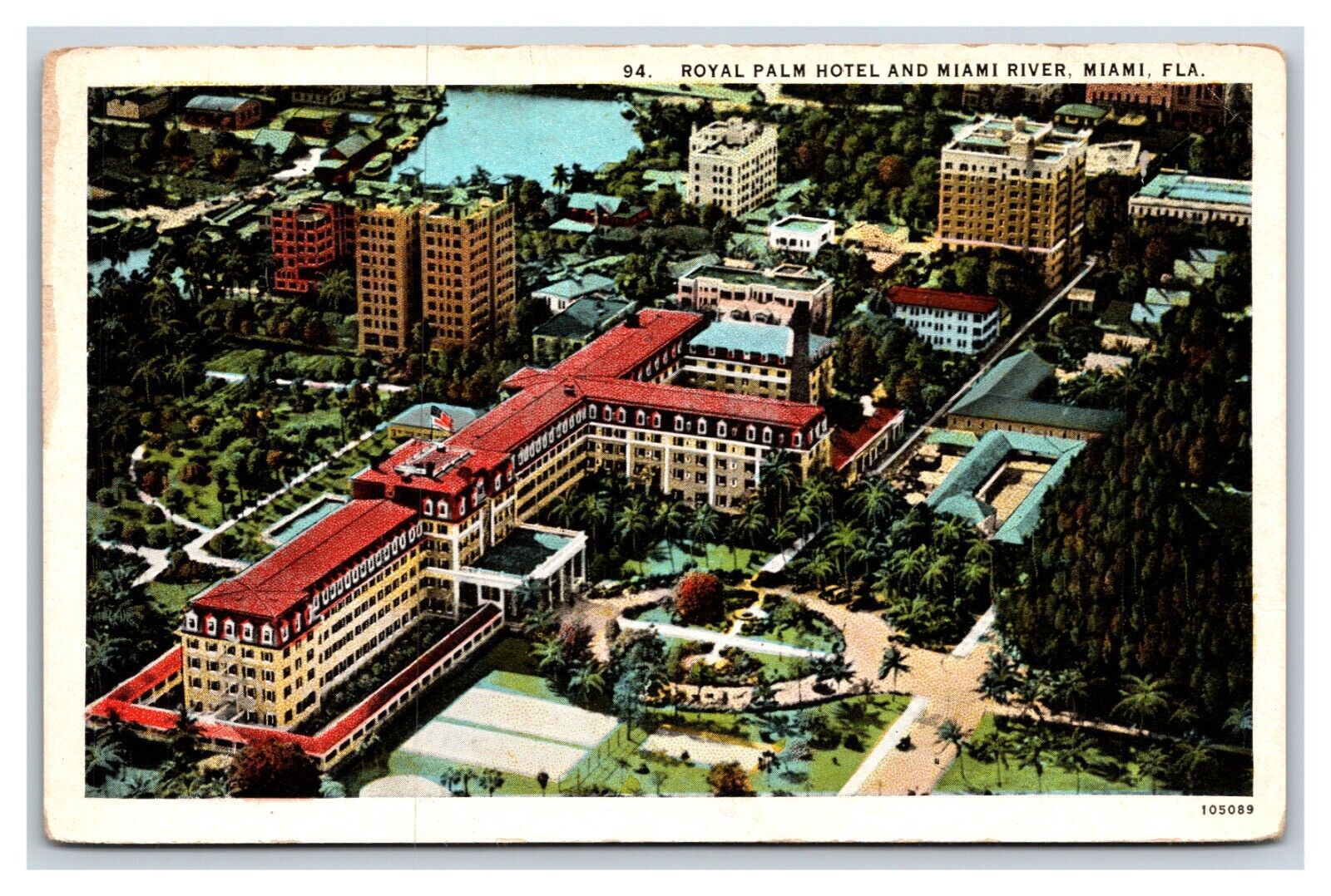 Royal Palm Hotel Aerial VIew Miami Florida FL UNP WB Postcard N21