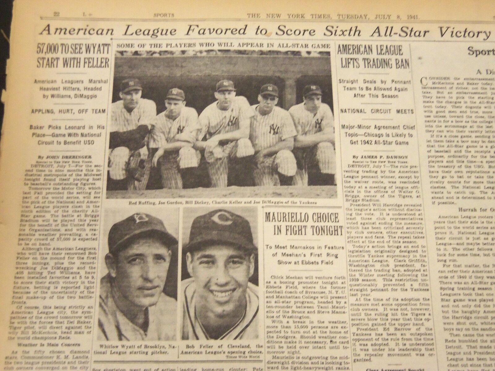 1941 JULY 8 NEW YORK TIMES - AMERICAN LEAGUE FAVORED IN ALL-STAR GAME - NT 5153