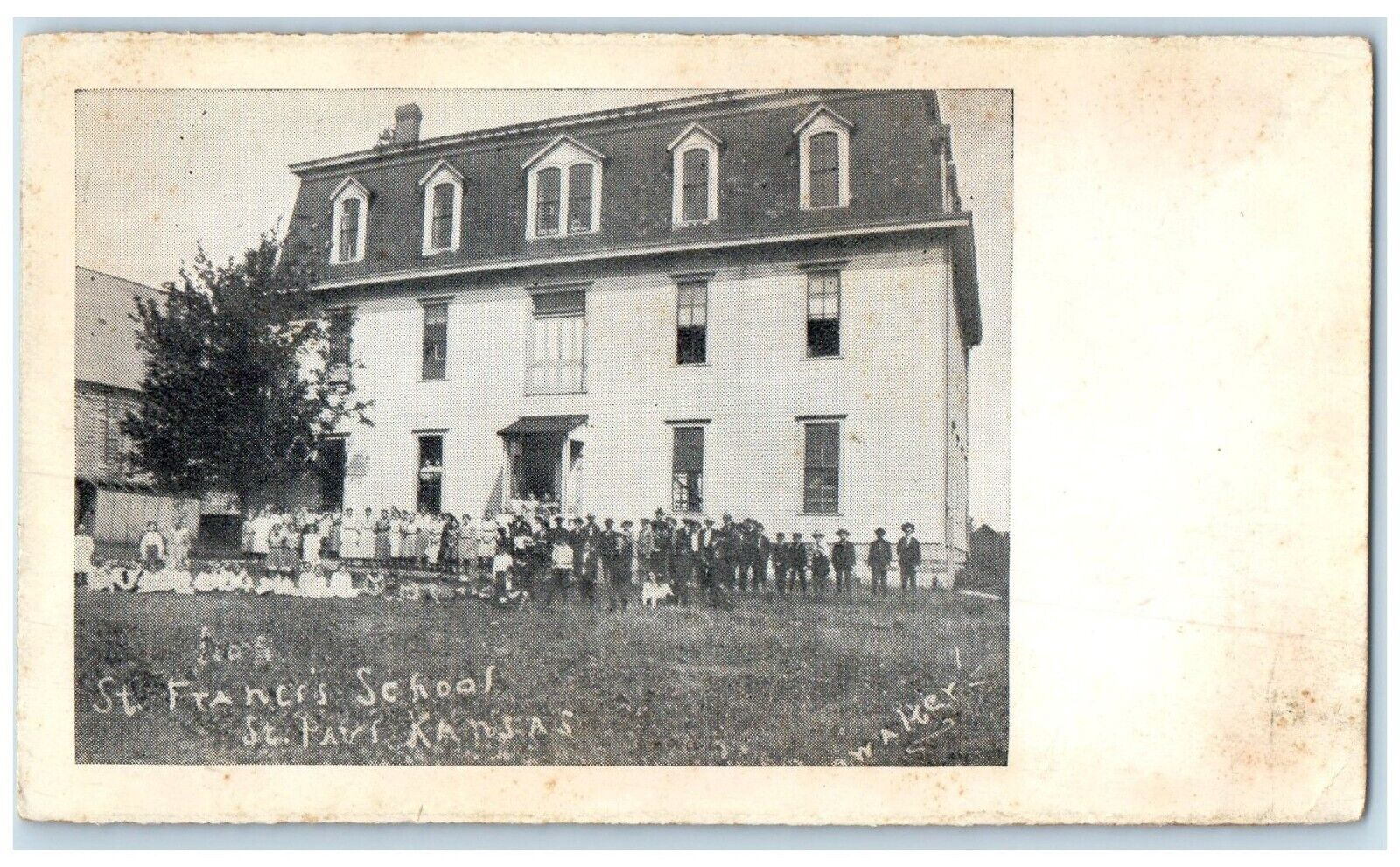 c1920 St. Francis School Exterior Building St. Paul Kansas KS Vintage Postcard