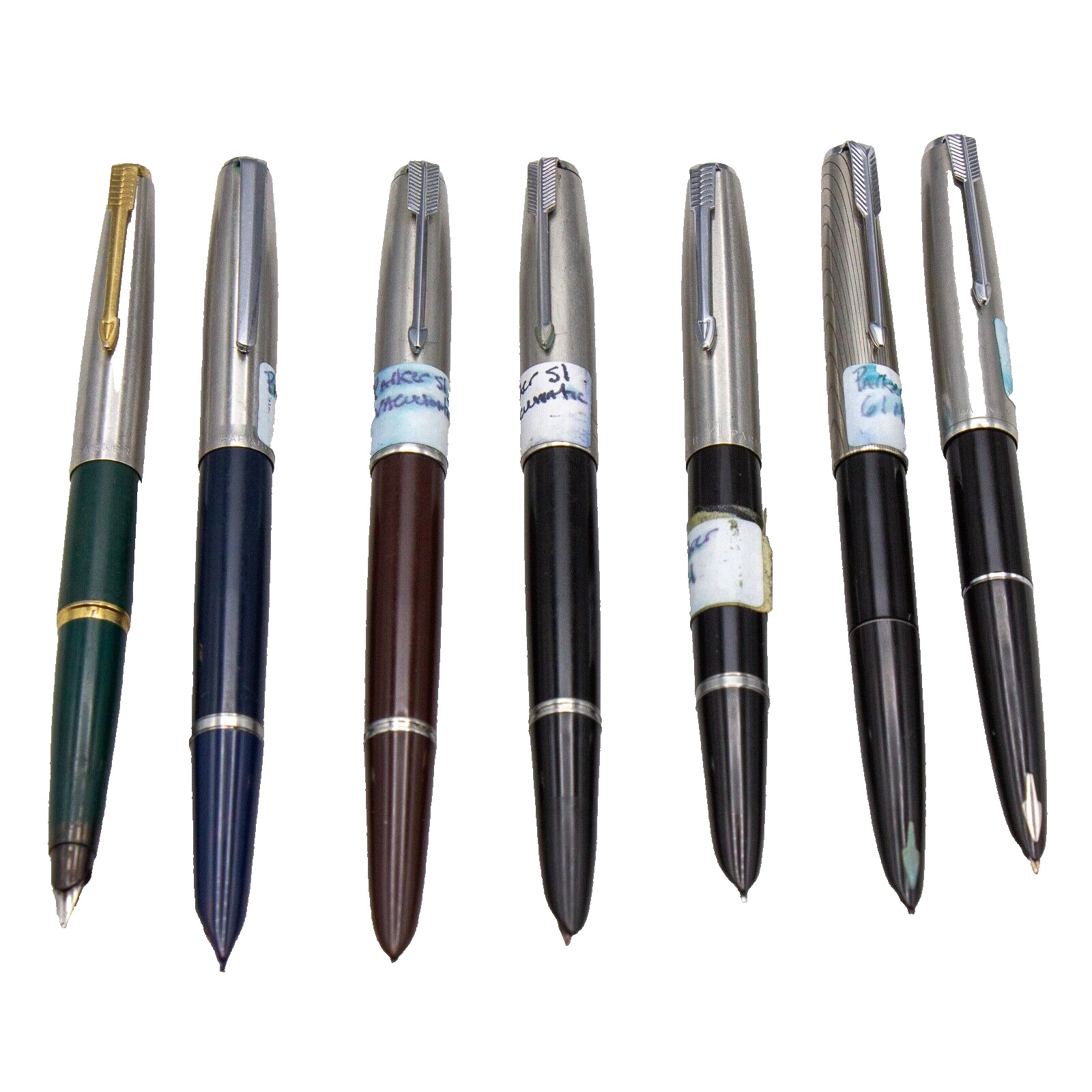 Parker Fountain Pen Lot Sampler - 2x 61 MkII,  2x 51 Vacuumatic, 45,  2x 21