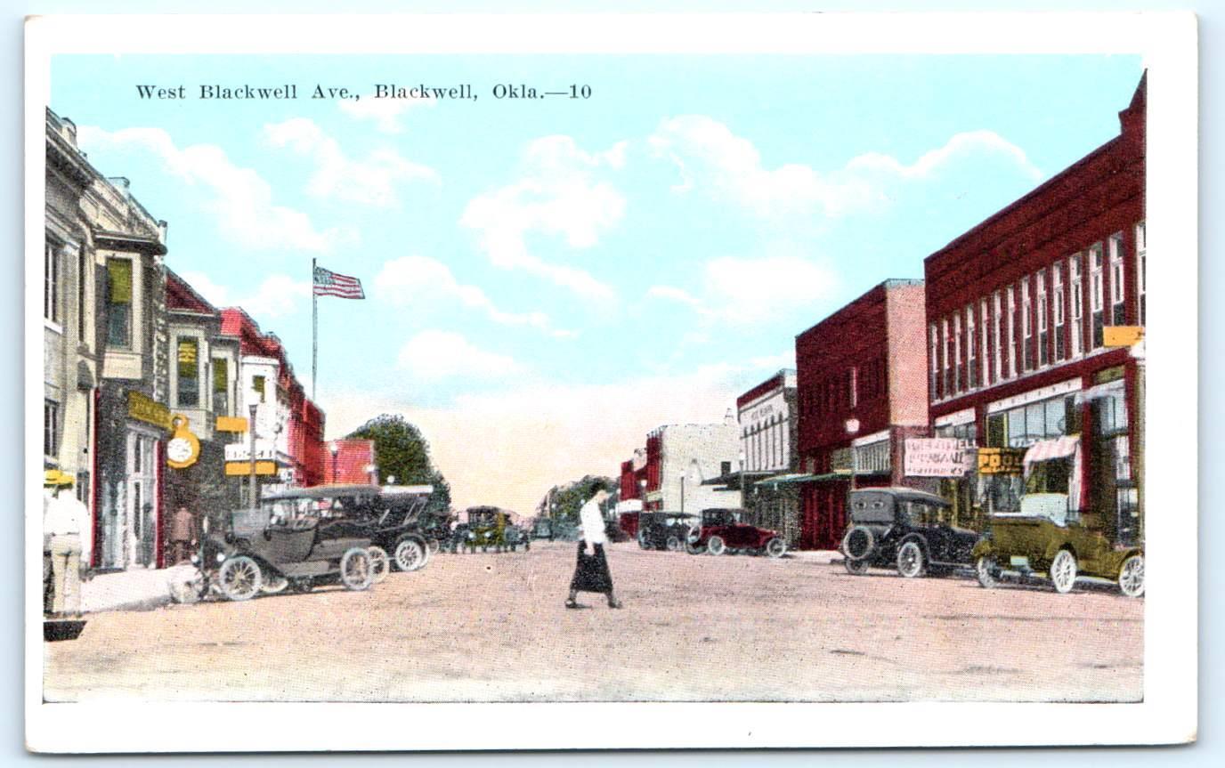 BLACKWELL, Oklahoma OK ~ Street Scene WEST BLACKWELL AVENUE c1920s  Postcard