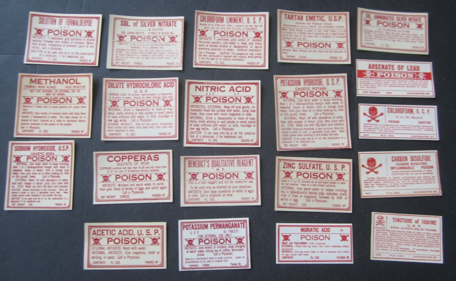 Lot of 20 Old Vintage c.1930\'s - Pharmacy Rx - Prescription - POISON - LABELS