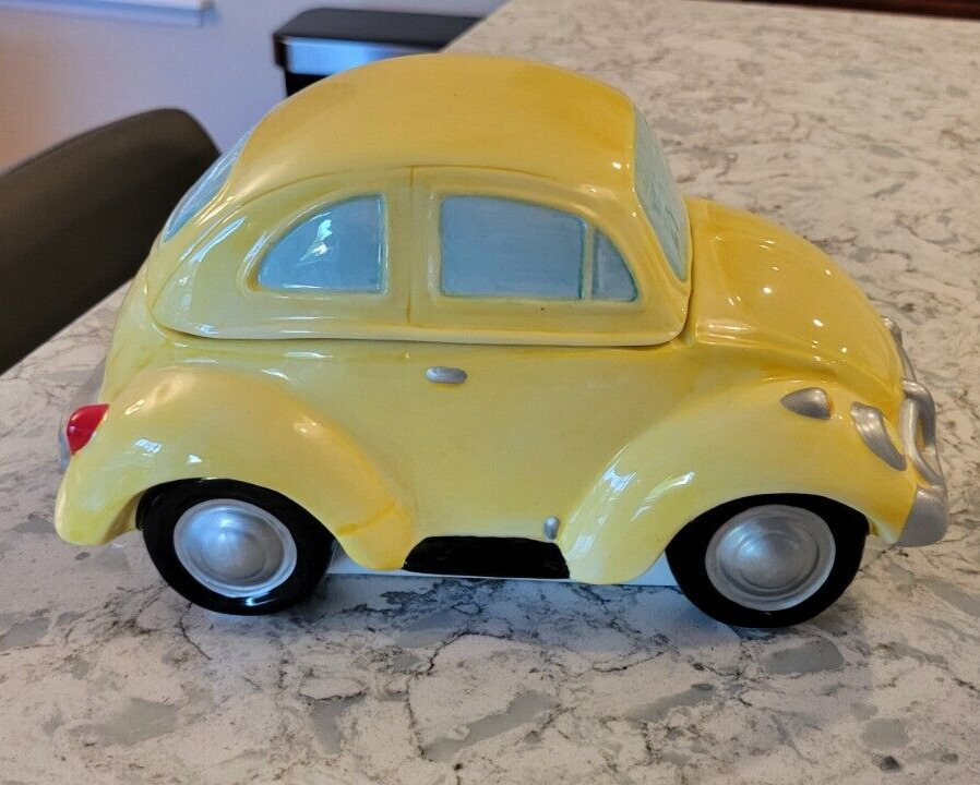 NEW VW Volkswagen Bug Beetle Yellow Cookie Car Jar Lotus 1997 Ceramic RARE