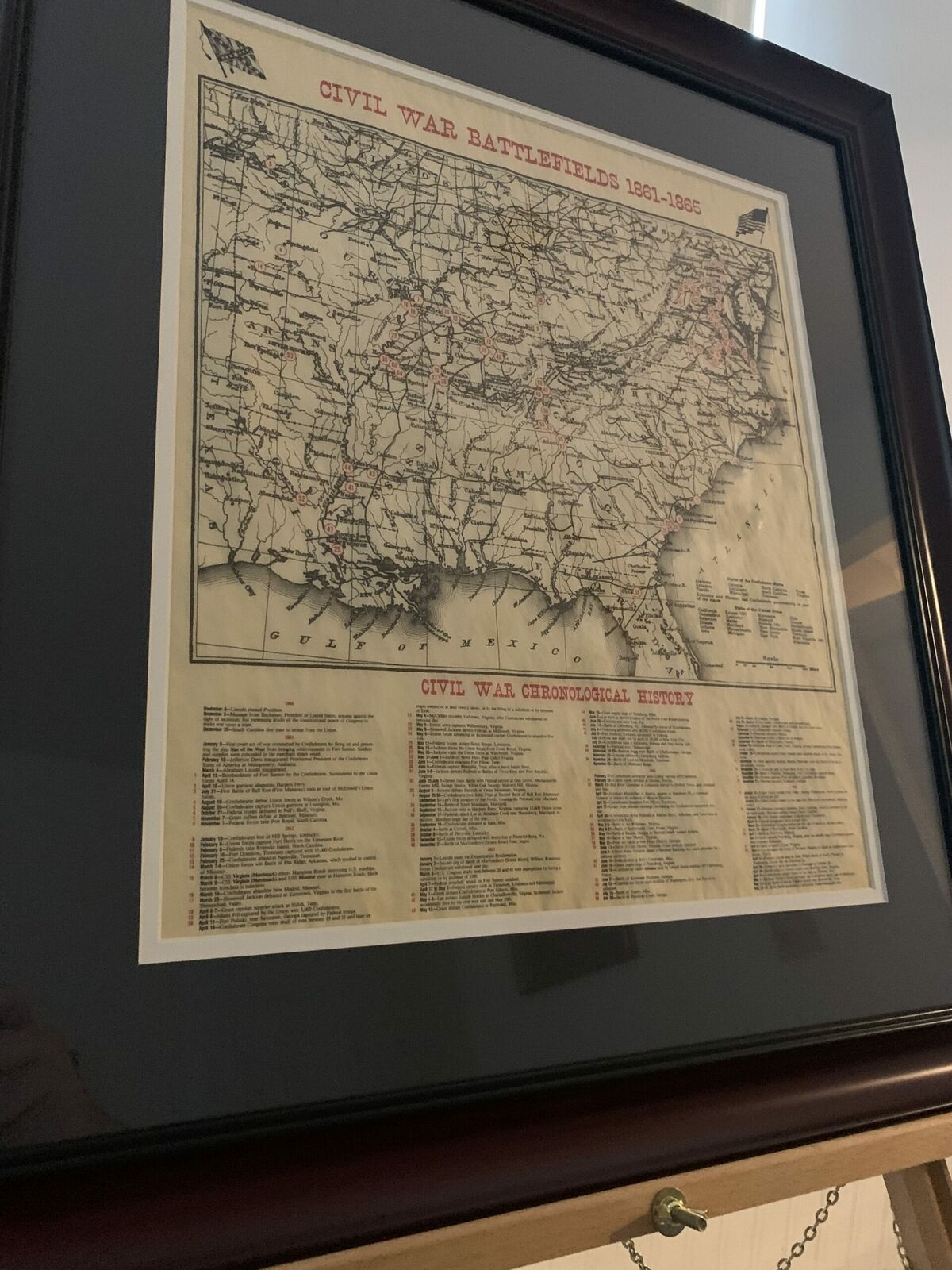 Chronological Map of Civil War Battlefields in an Elegant Frame