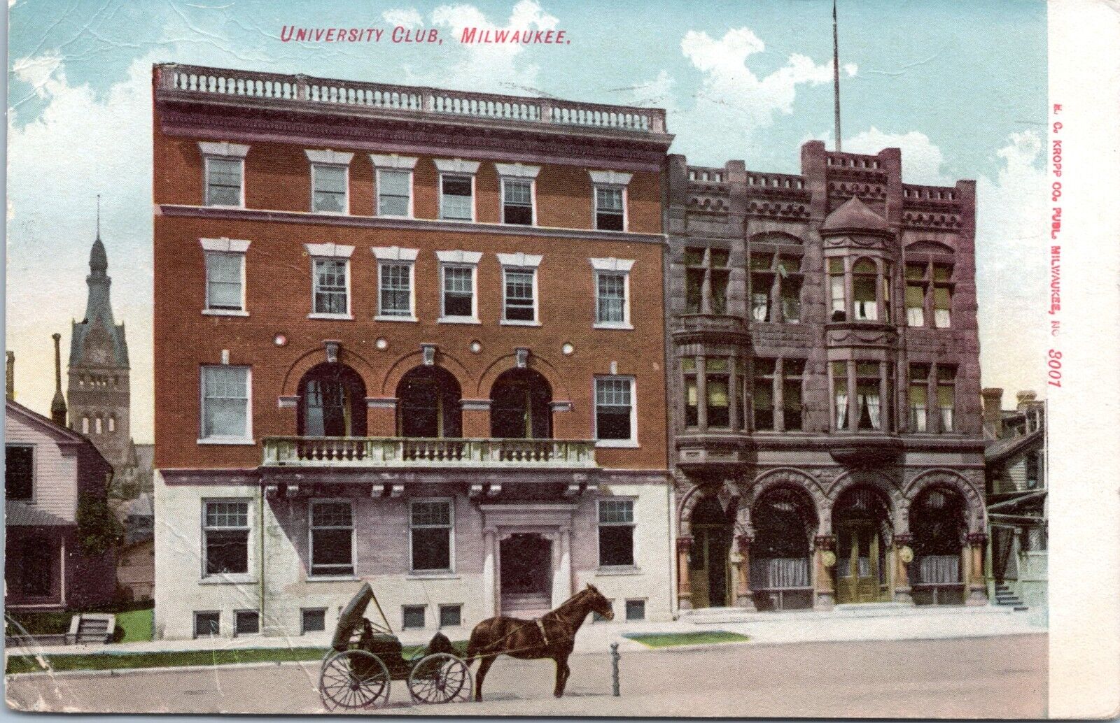 University Club, Milwaukee Wisconsin- 1910 Divided Back Postcard- Horse Carriage