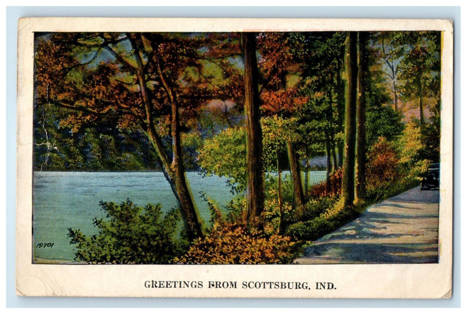 1928 Trees View, Greetings from Scottsburg Indiana IN Posted Vintage Postcard