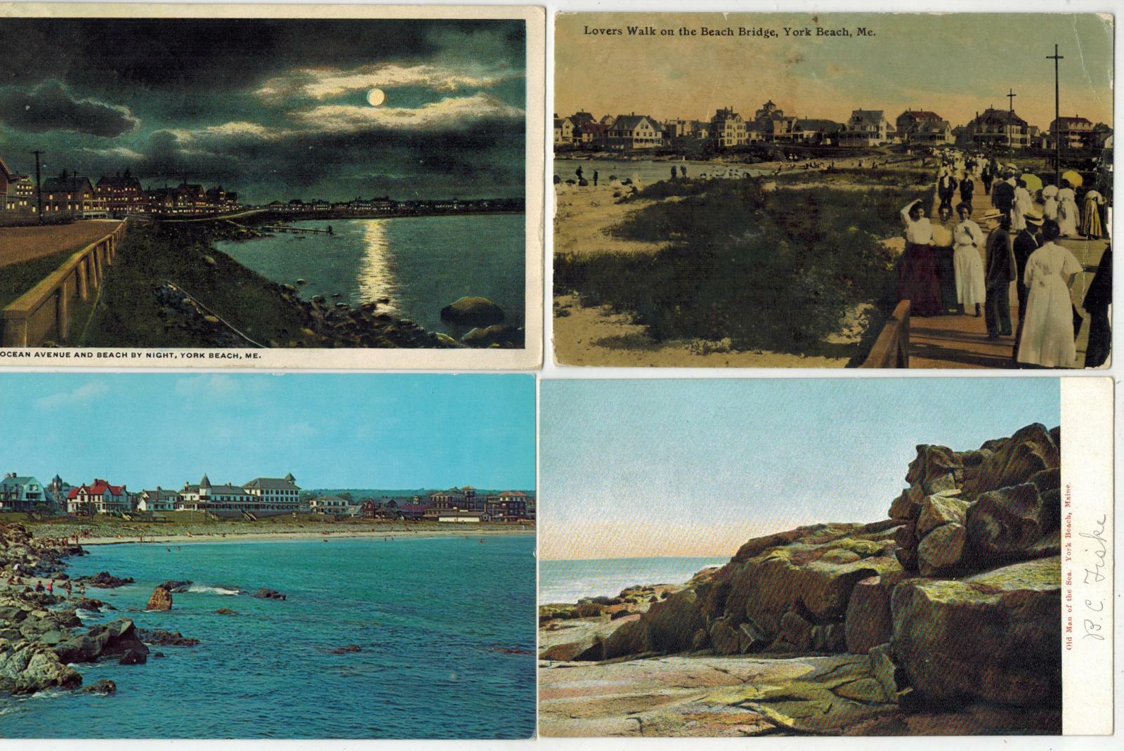 Vintage Postcards YORK BEACH MAINE 1910s-1960s SET OF 4 Lovers Walk Ocean Ave.