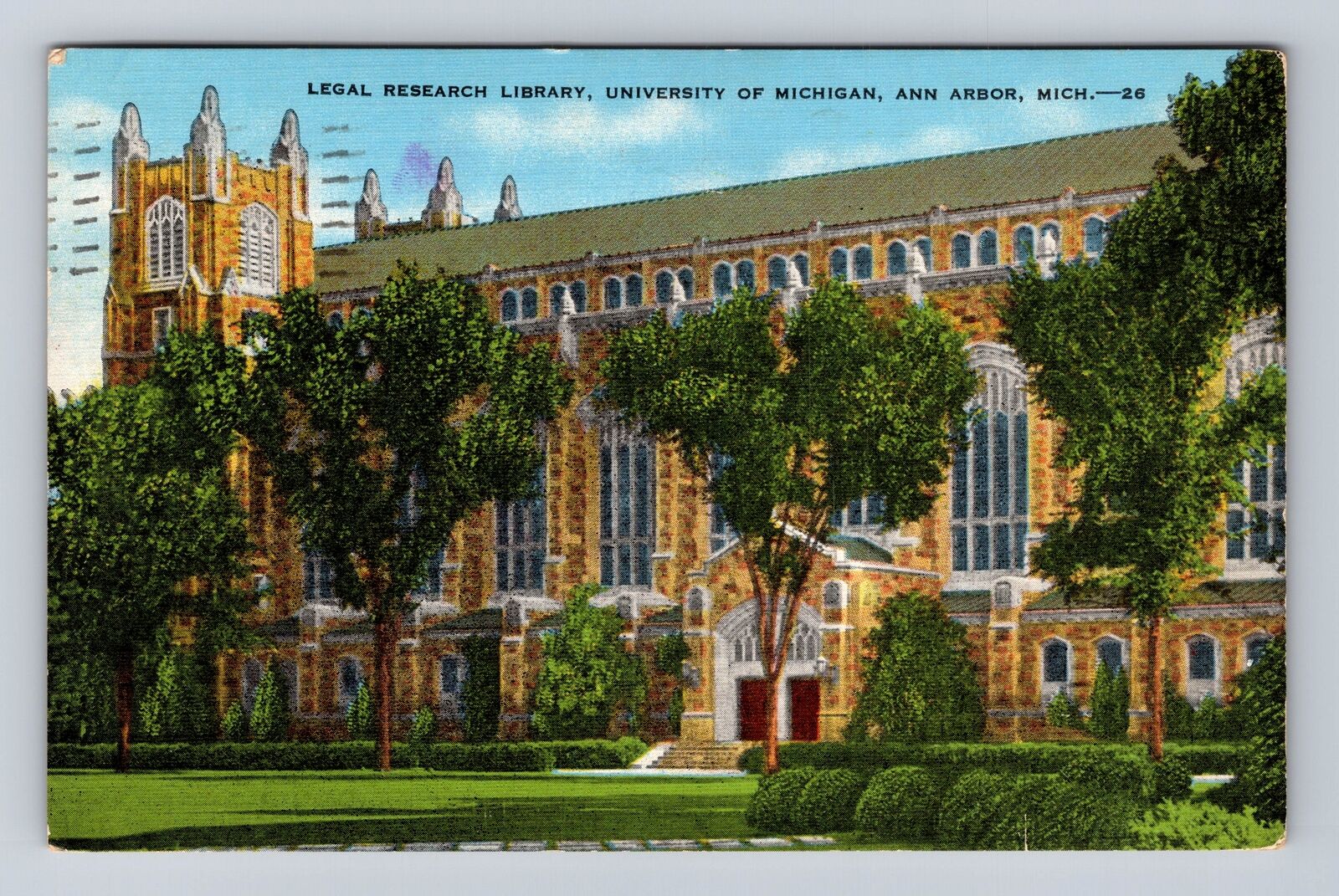 Ann Arbor MI-Michigan, Library, University Of Michigan, Vintage c1951 Postcard