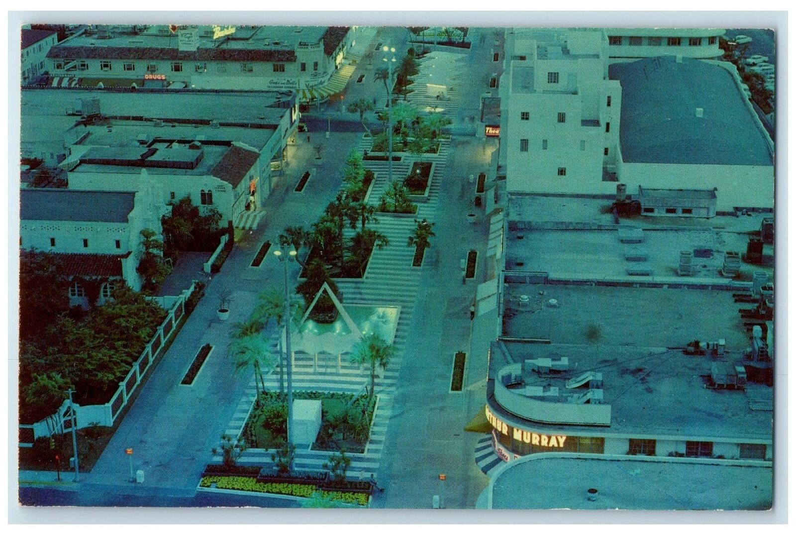 c1950's Beautiful Lincoln Road Mall At Night Miami Beach Florida FL Postcard