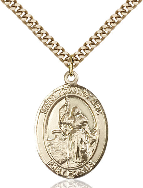 14K Gold Filled St Joan Of Arc Army Military Soldier Catholic Medal Necklace