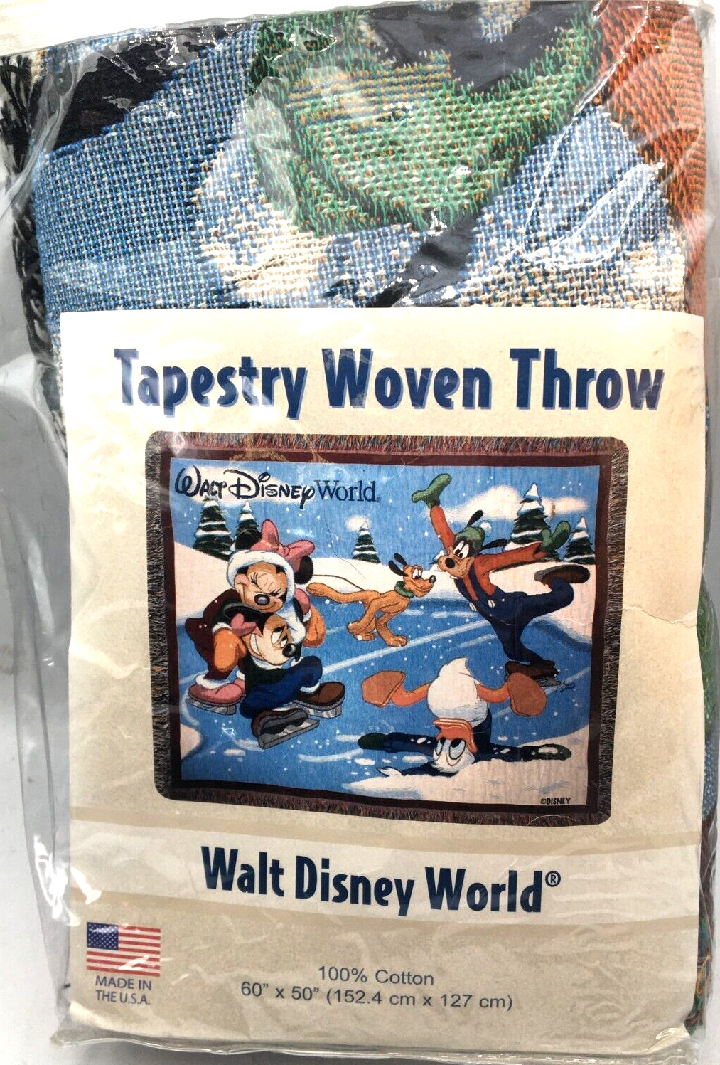 Disney World Vintage Tapestry Woven Throw Minnie Donald RN84167 Winter Holidays
