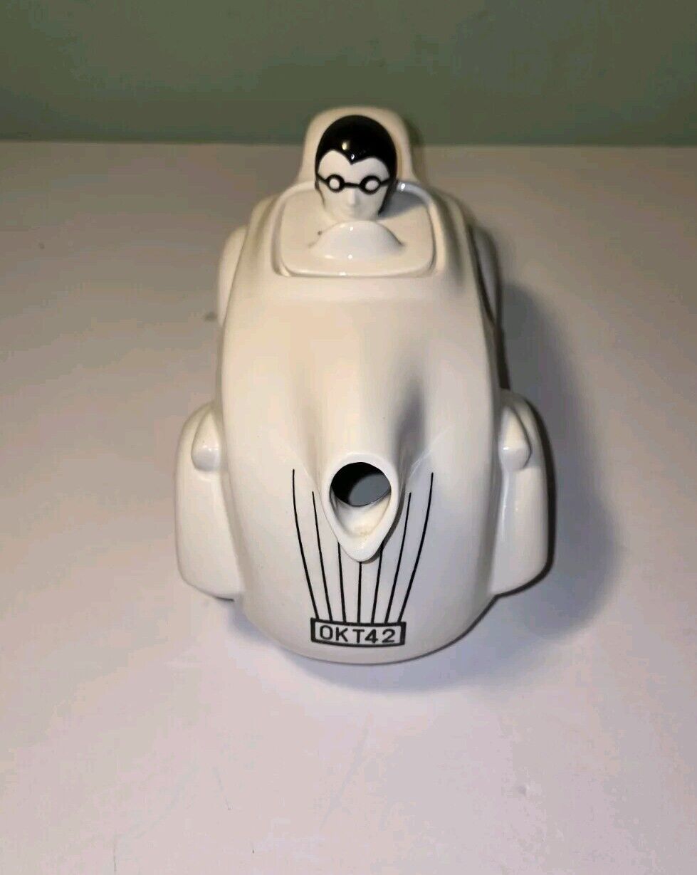 Vintage Vandor 1985 Ceramic Race Car Teapot Novelty Whimsical 10”L x 6”H x 6”W