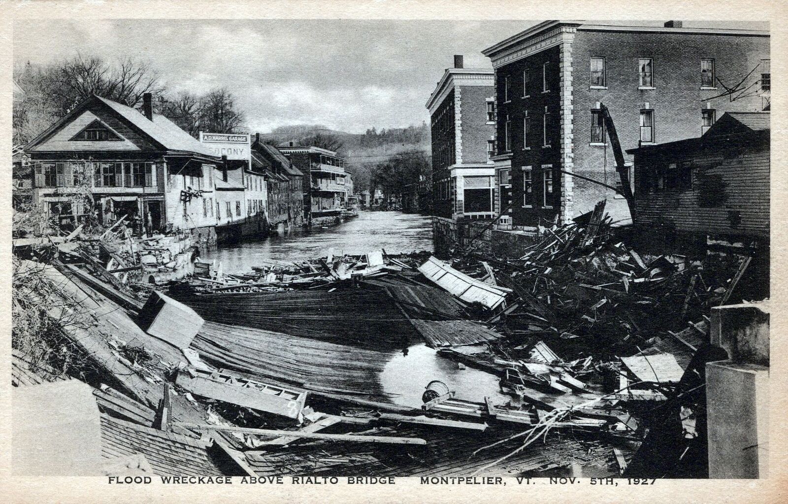 MONTPELIER VT - 1927 Flood Wreckage Above Rialto Bridge Postcard