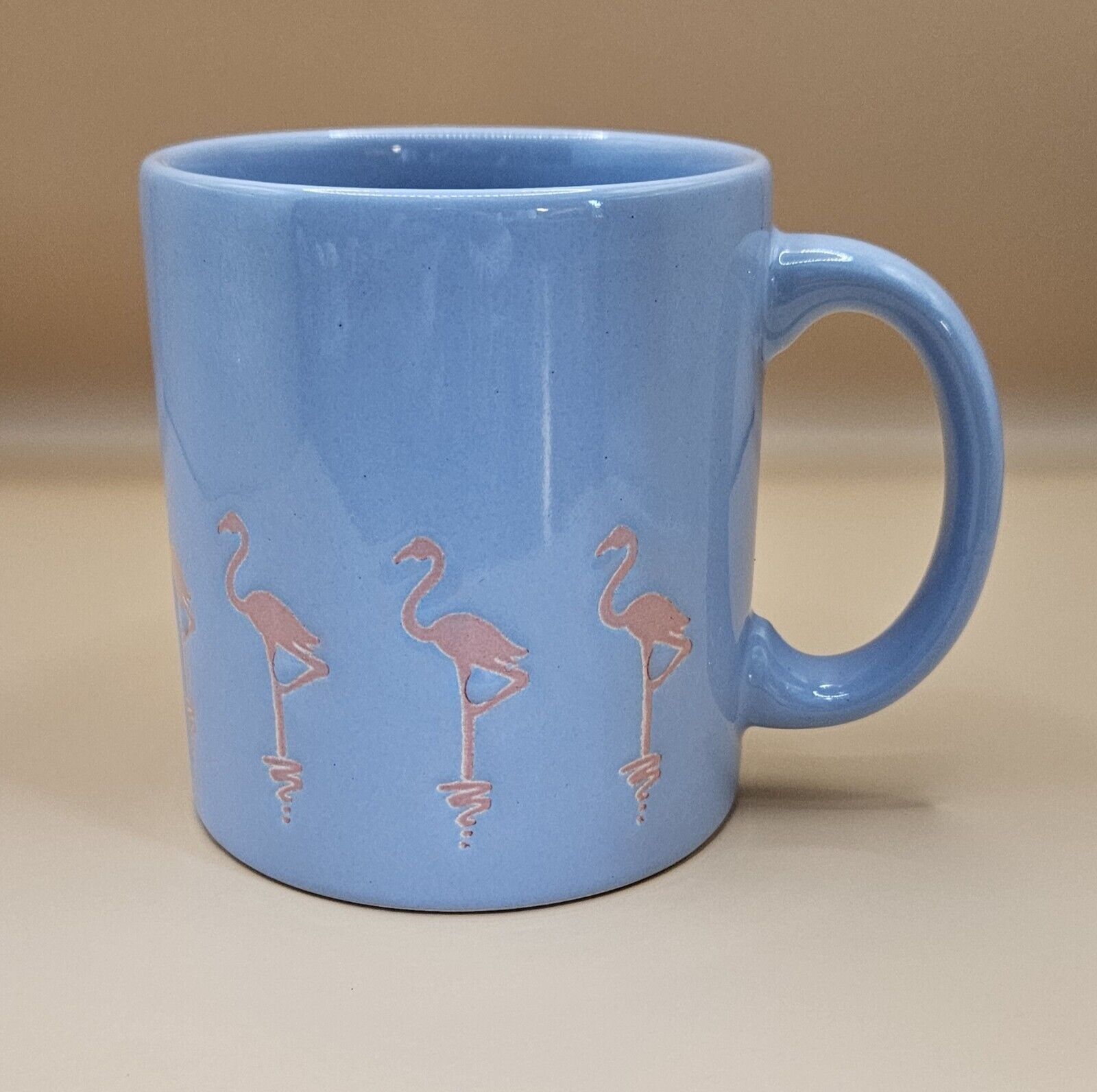 Vintage Waechtersbach W. Germany Blue Coffee Mug With Pink Flamingos Around Cup