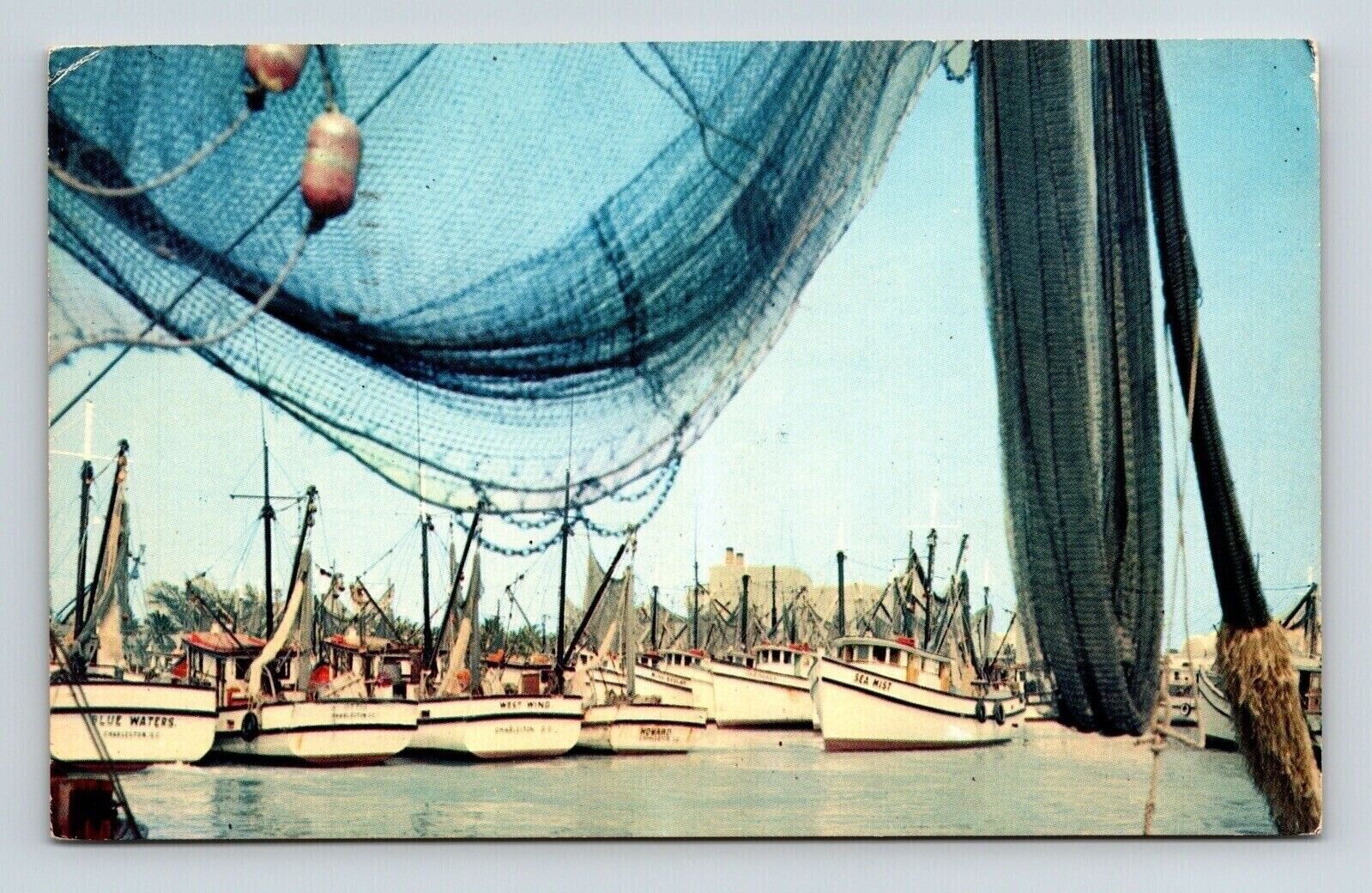 Shrimp Boats Key West Florida Ocean Cancel Islamorada 1967 Vintage PM Postcard