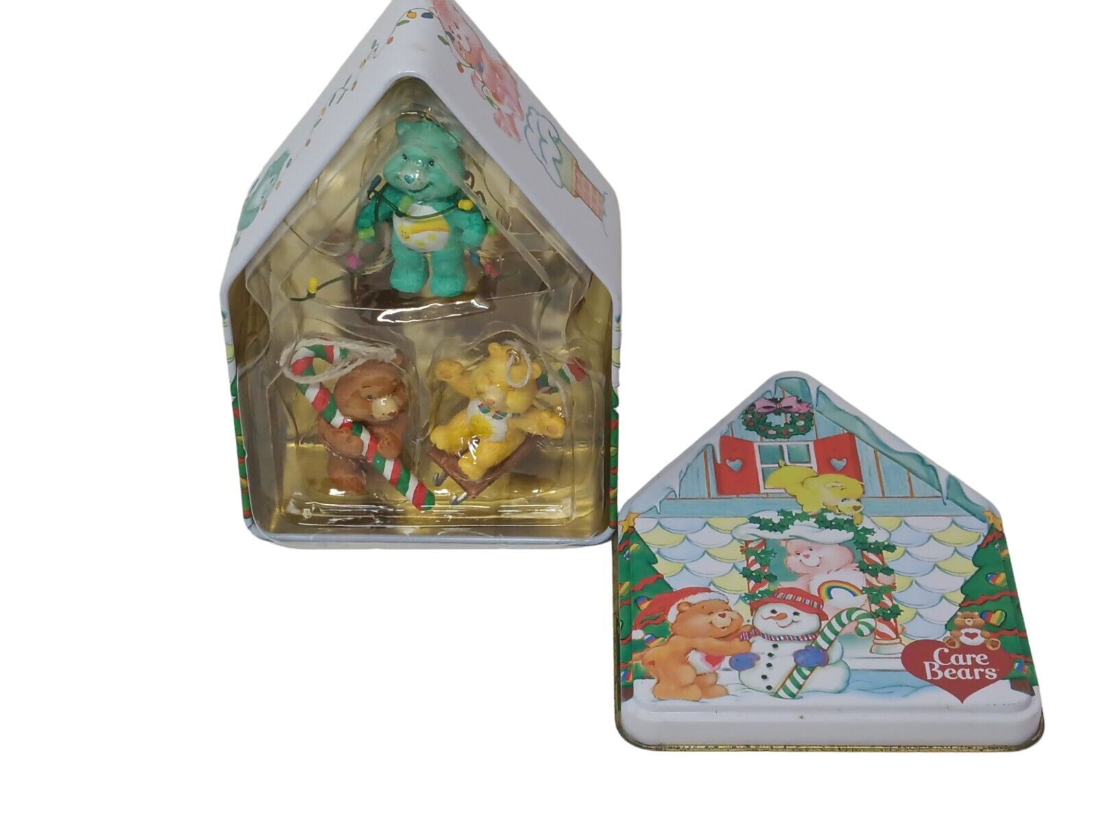 Vintage Care Bears 3 Ornament Set with Tin 2002 READ