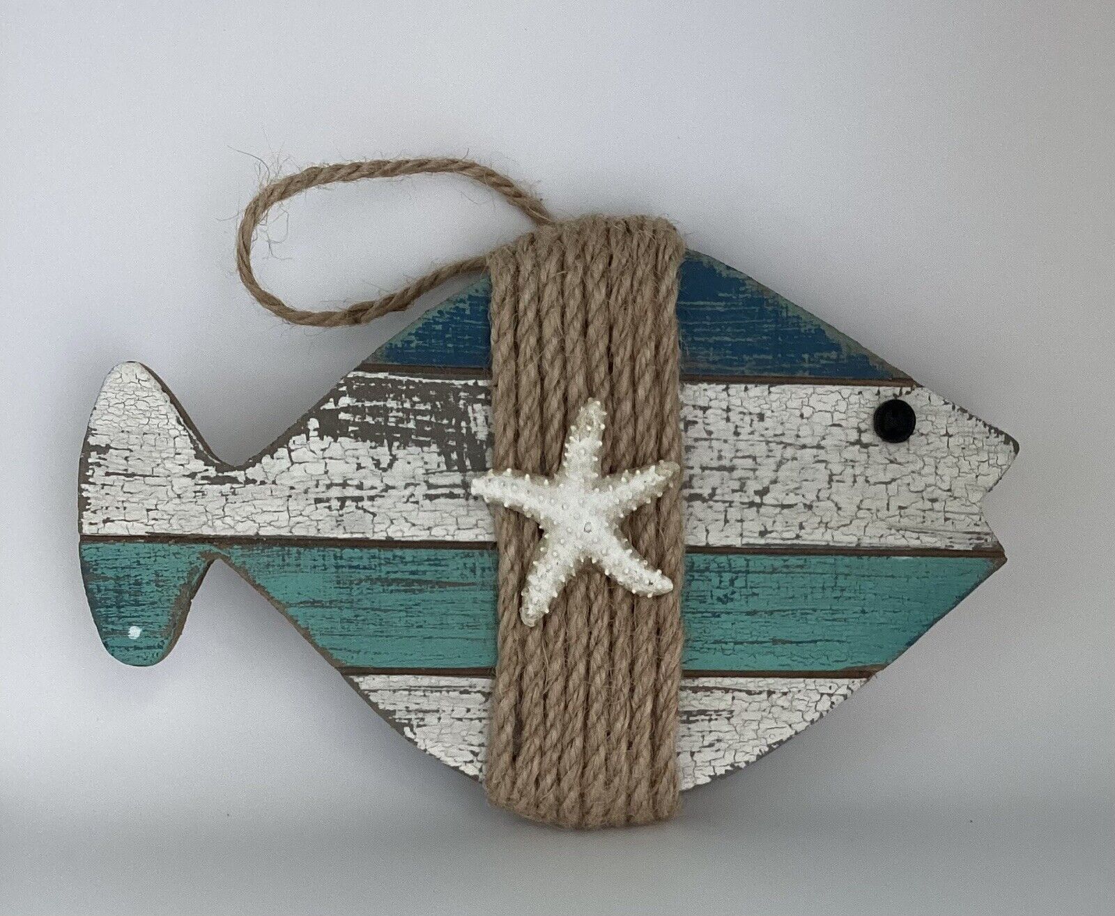 Nautical Wall Art_Wood Fish With Starfish_Hanging Decor_Beach_Lake_Seaside