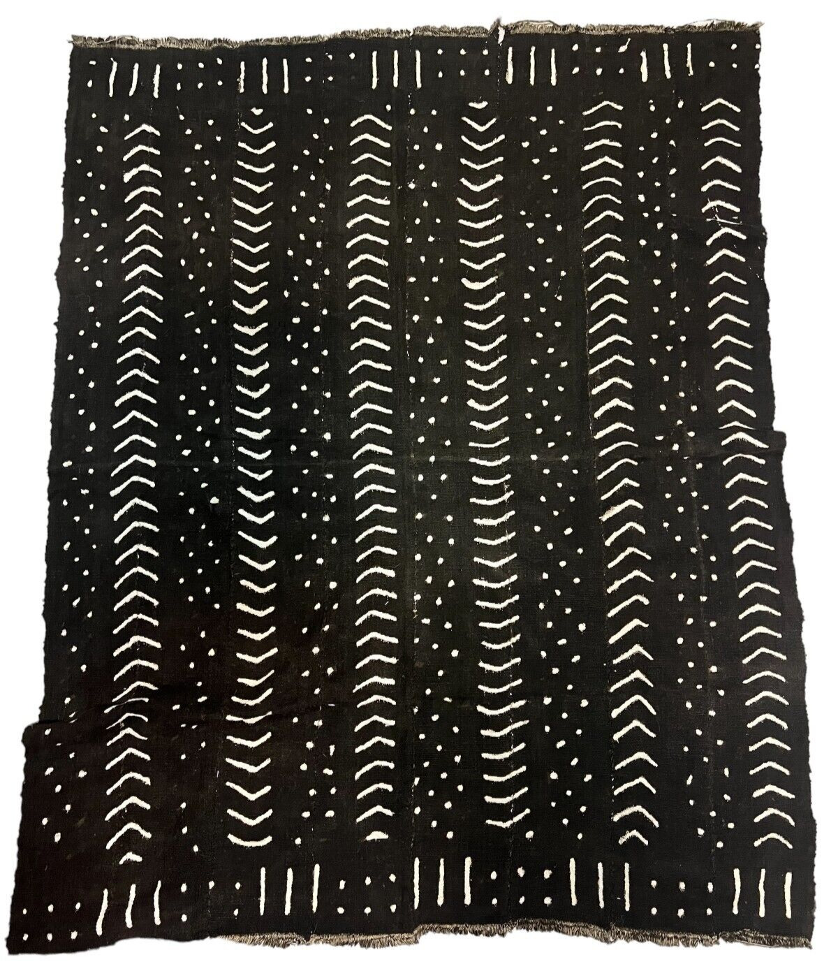 African Mud Cloth Fabric Vintage Congo Hand Woven 42” X 53” Black & White Mali