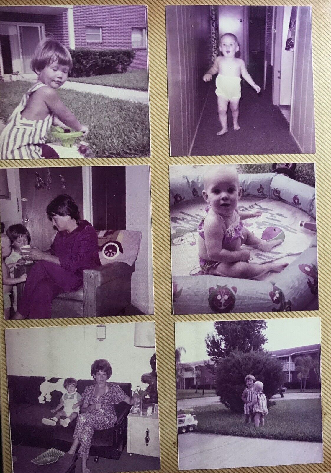 12 Vintage Photos Square Baby Children Kids Family Men Women 1972 On Album Page