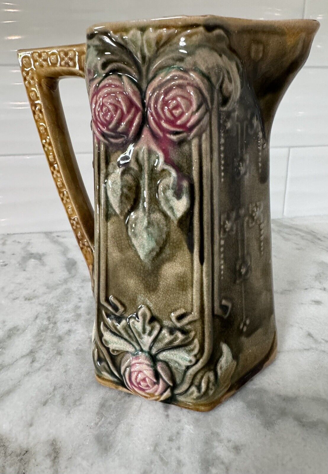 Antique 18th Century Art Nouveau Majolica Pitcher Frie Onnaing Marked 776. #601