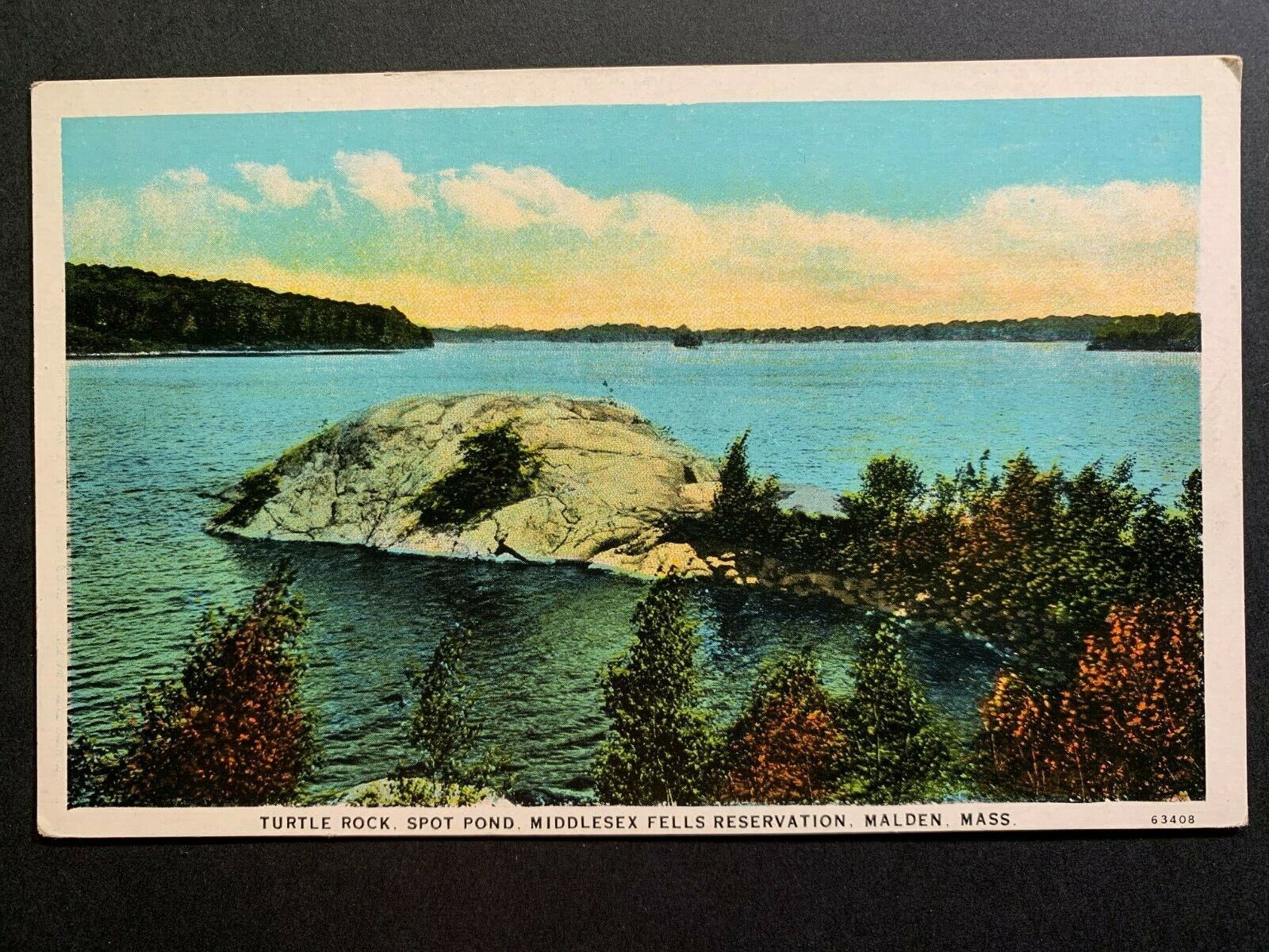 Postcard Malden MA - Turtle Rock - Spot Pond - Middlesex Fells Reservation