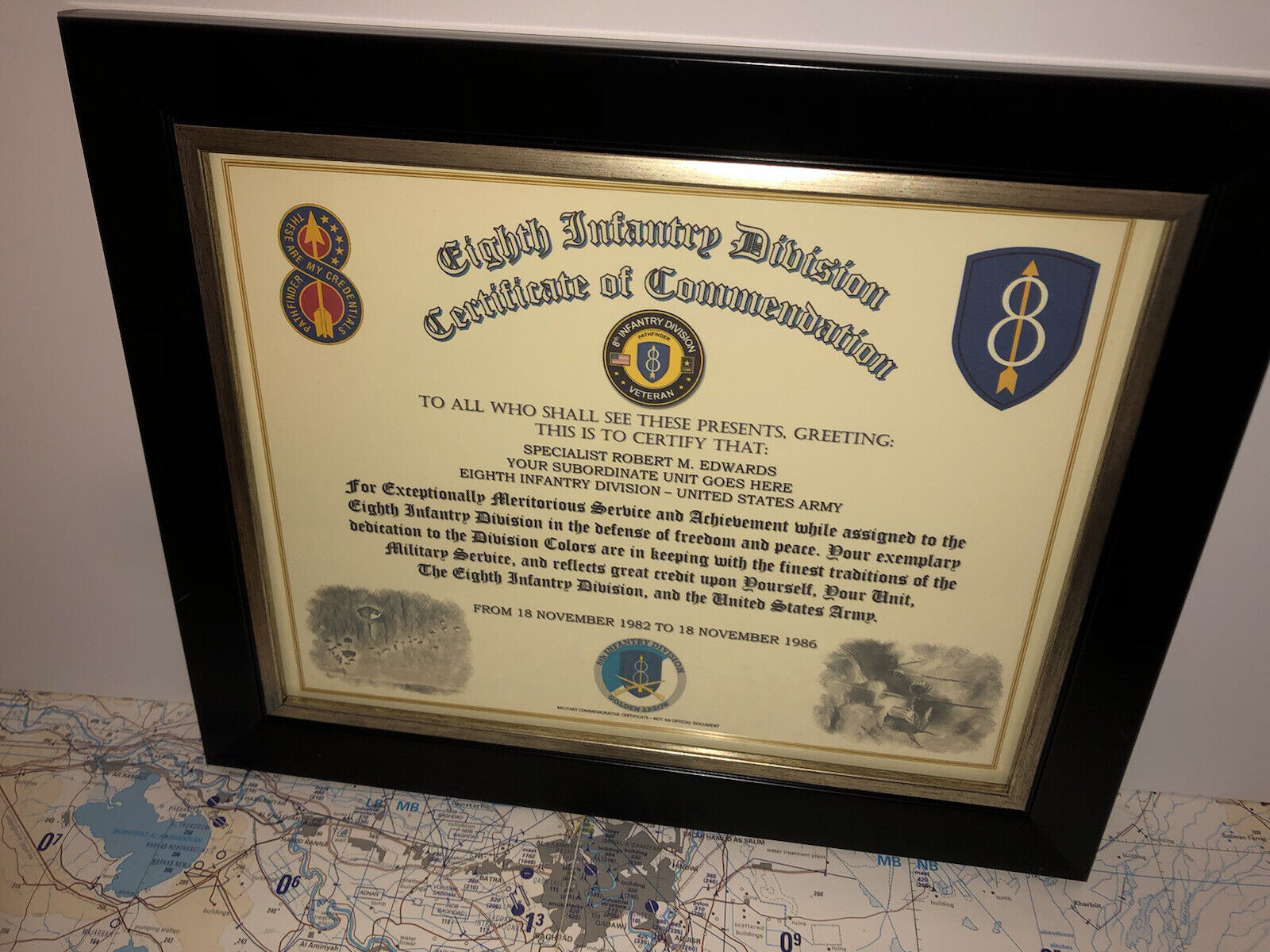8TH INFANTRY DIVISION / COMMEMORATIVE - CERTIFICATE OF COMMENDATION
