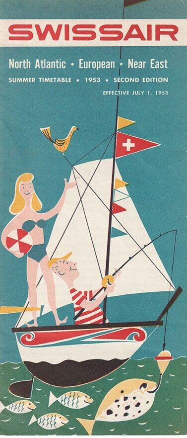 Swissair timetable 1953/07/01 regional for North America