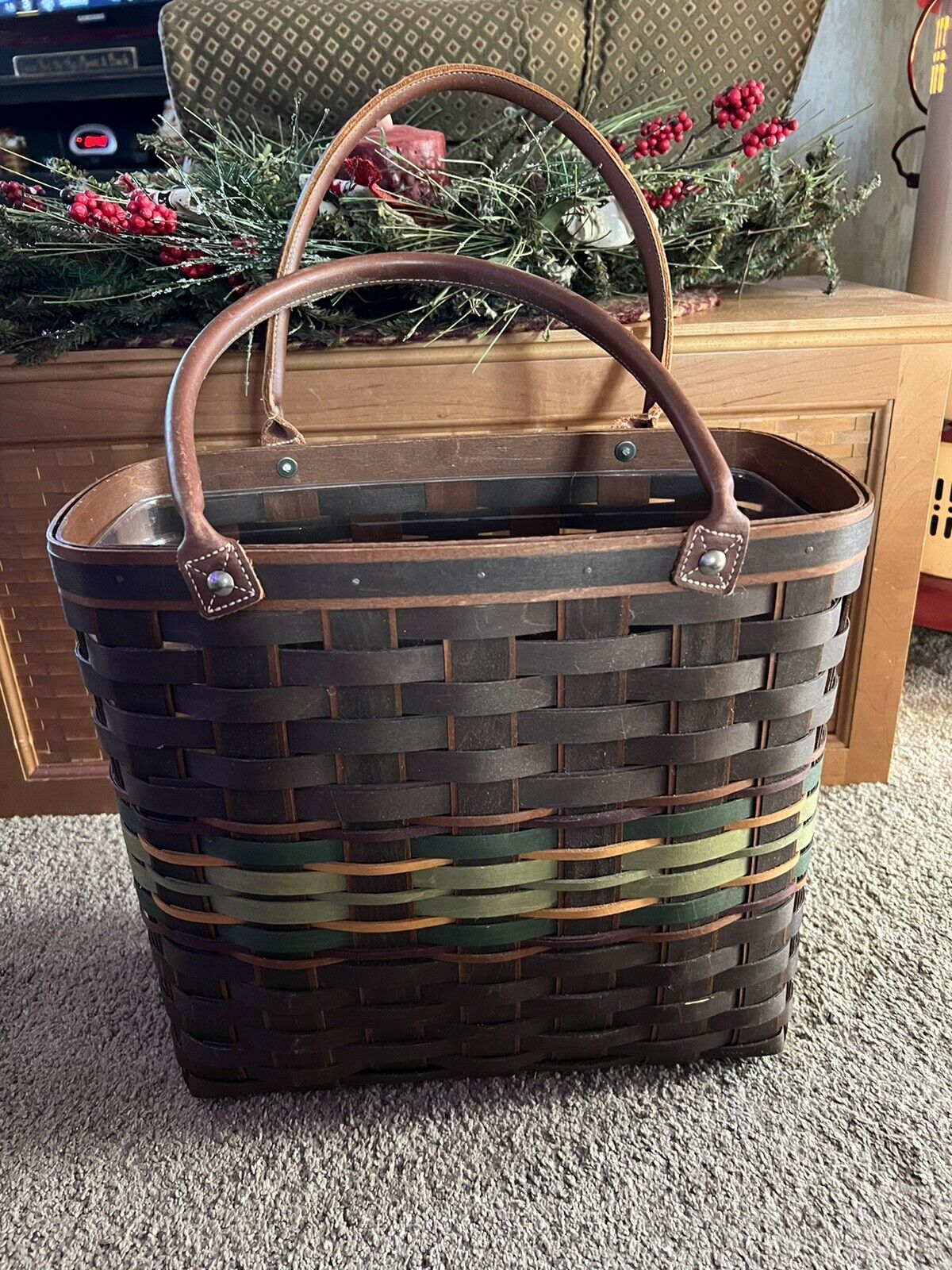 Longaberger Autumn Roads Tote Basket+Protector Sept 2013 only~RARE