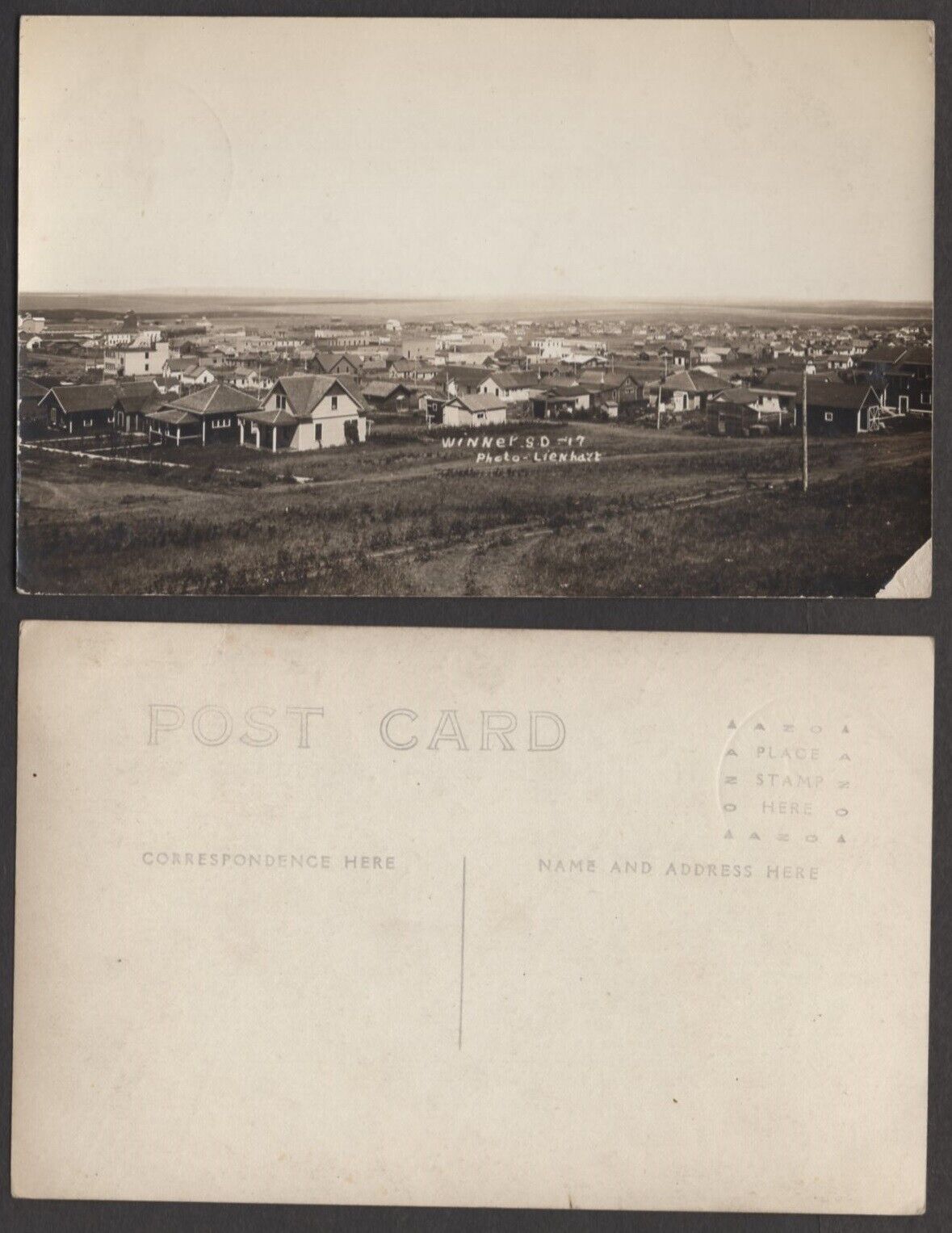 Old South Dakota Real Photo Postcard - Winner - View from Hill, Lienhart