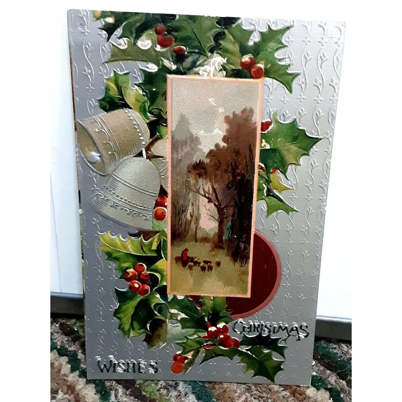 Vintage Christmas Wishes Embossed Post Card 1900s