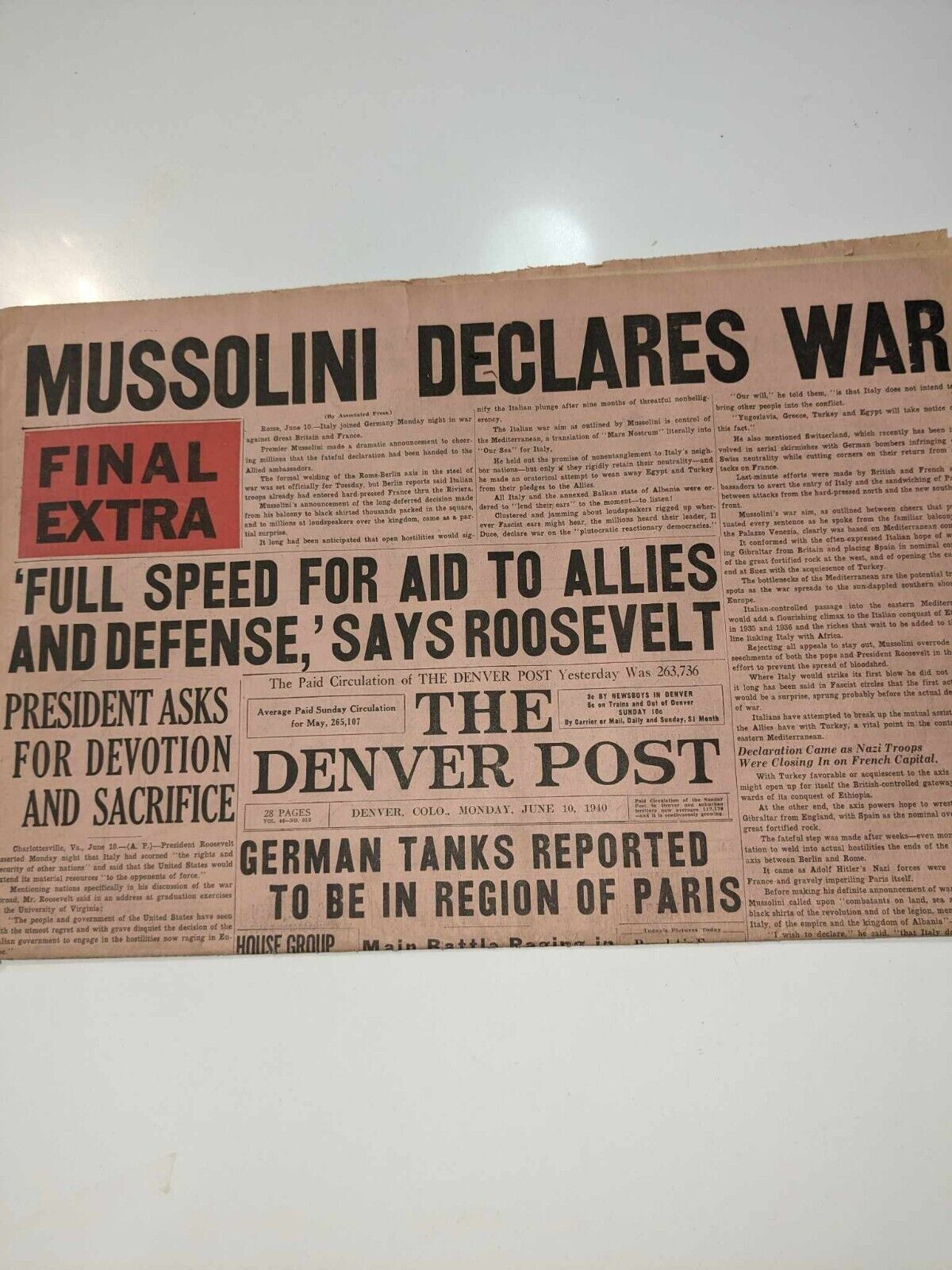 Old Newspapers: Mussolini 1940, 1943, 1945 - Lot of 3
