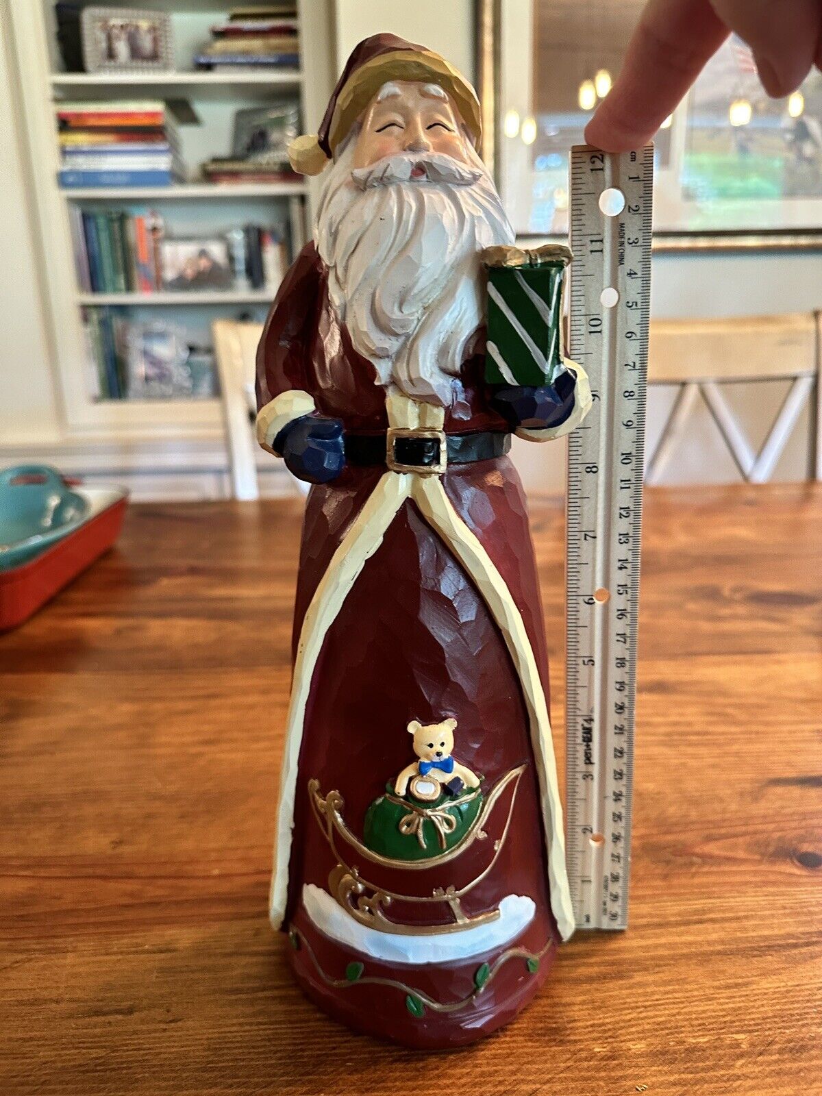 Vintage Old World Santa St. Nicholas With Gift Bear Sleigh Figurine Resin