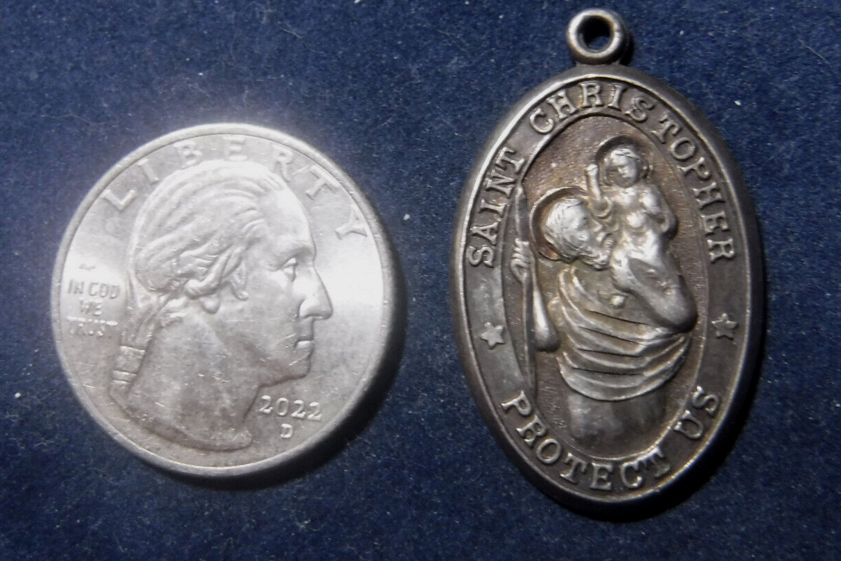 St Christopher Vintage Medal Sterling Silver