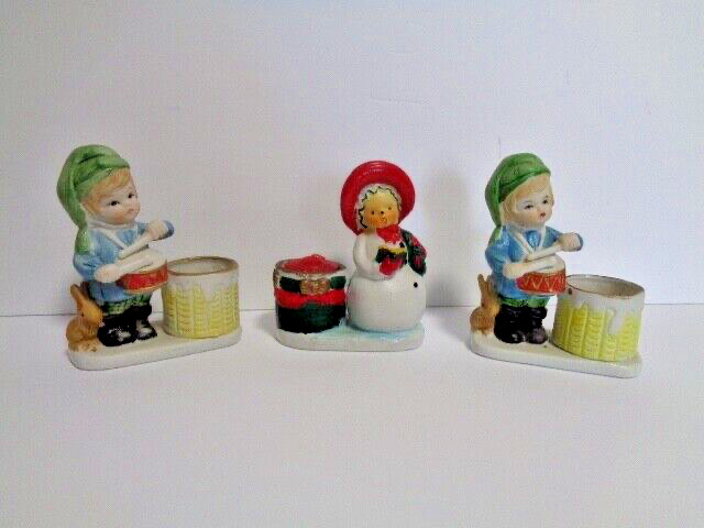 2  Jasco Little Drummer Boy Christmas Little Luvkins Candle Holders & Snow Woman